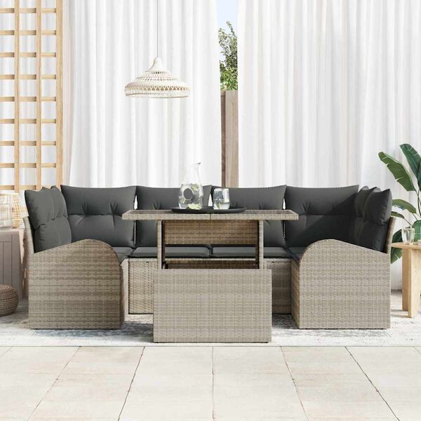 vidaXL Set de canapele pentru grădină 7 pcs Gri deschis Rattan poli