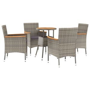 vidaXL Set bistro de grădină cu perne, 5 piese, gri, poliratan