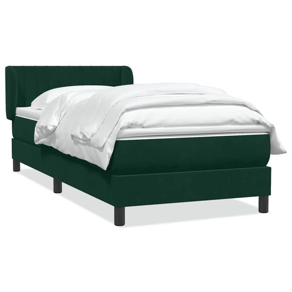 vidaXL Pat box spring cu saltea, verde &icirc;nchis, 80x220 cm, catifea