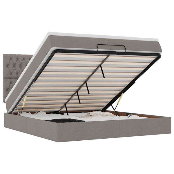 vidaXL Cadru de pat otoman cu saltele Taupe 200x200cm țesătură