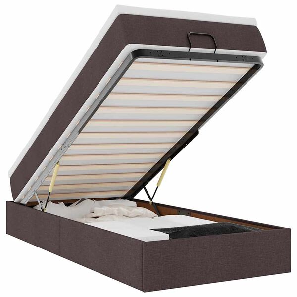 vidaXL Cadru de pat otoman cu saltea țesătură maro &icirc;nchis 90x200 cm