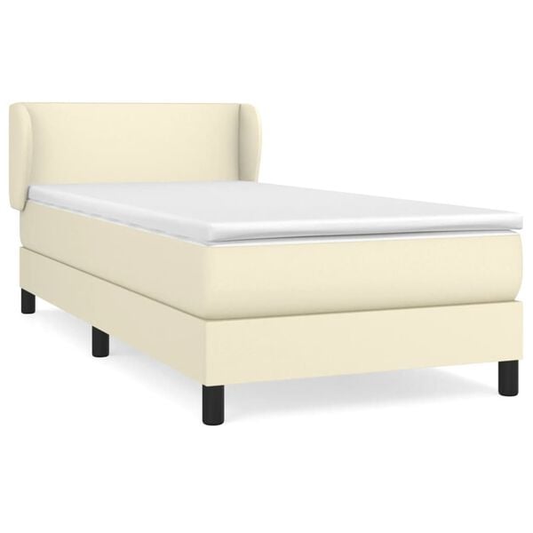vidaXL Pat box spring cu saltea, crem, 80x200 cm, piele ecologică