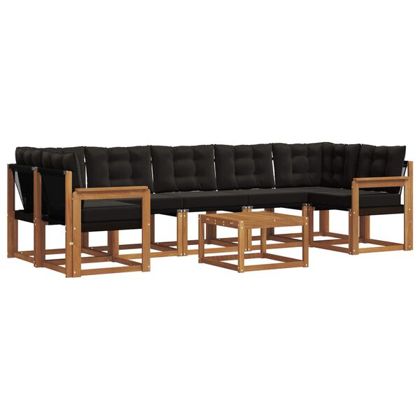 vidaXL Set de canapele de exterior cu pernă 8 pcs Natural și Negru
