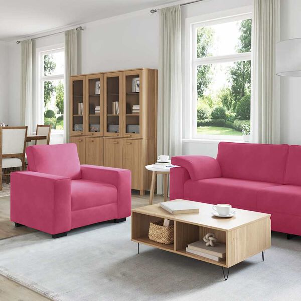 vidaXL Set canapea cu perne, 3 piese, roșu vin, catifea