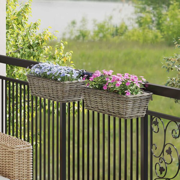 vidaXL Coș suspendat pentru plante 2 pcs Gri 48 x 22 x 15 cm