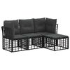 vidaXL Set de canapele de exterior cu pernă 4 pcs Negru Poliester