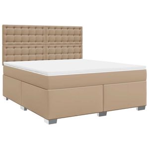 vidaXL Pat box spring cu saltea, cappuccino, 180x200cm piele ecologică