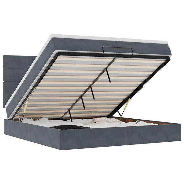 vidaXL Cadru de pat otoman cu saltele Gri &icirc;nchis 200x200cm catifea