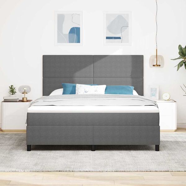 vidaXL Pat cu arcuri cu headboard Gri deschis și alb. 180 x 200 cm