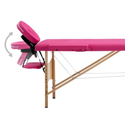vidaXL Masă de masaj pliabilă, 2 zone, roz, lemn