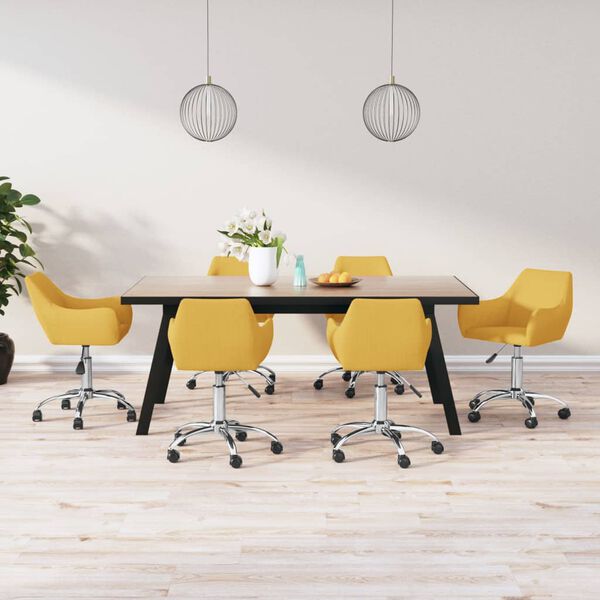 vidaXL Scaune de masă pivotante, 6 buc., galben, material textil