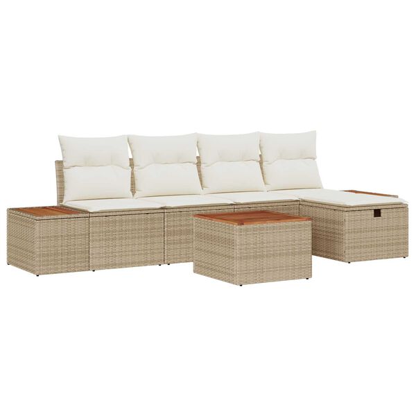 vidaXL Set de canapele pentru grădină cu pernă 6 pcs Bej Rattan poli