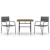 vidaXL Set de mobilier de exterior, 3 piese, gri, poliratan