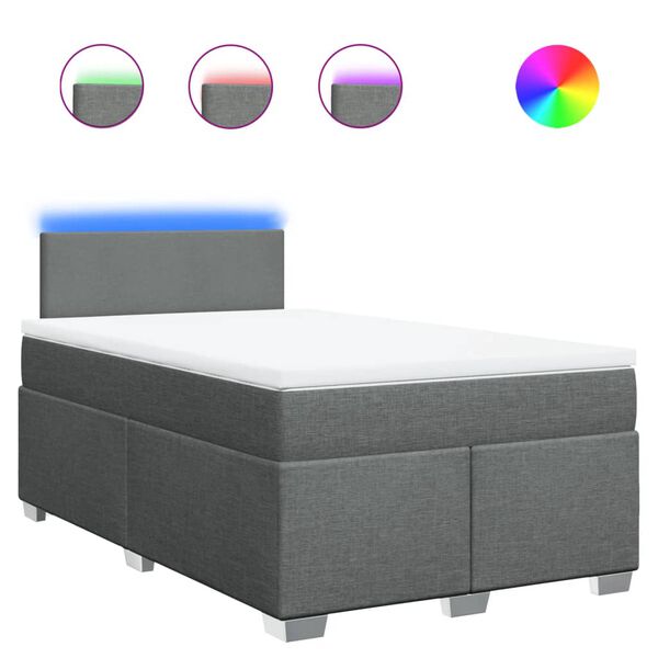 vidaXL Pat box spring cu saltea, gri &icirc;nchis, 120x190 cm, textil