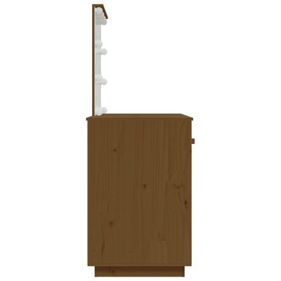 vidaXL Măsuță de toaletă LED maro miere, 95x50x133,5 cm lemn masiv pin