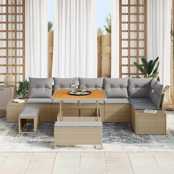 vidaXL Set de canapele pentru grădină cu pernă 9 pcs Bej Rattan poli