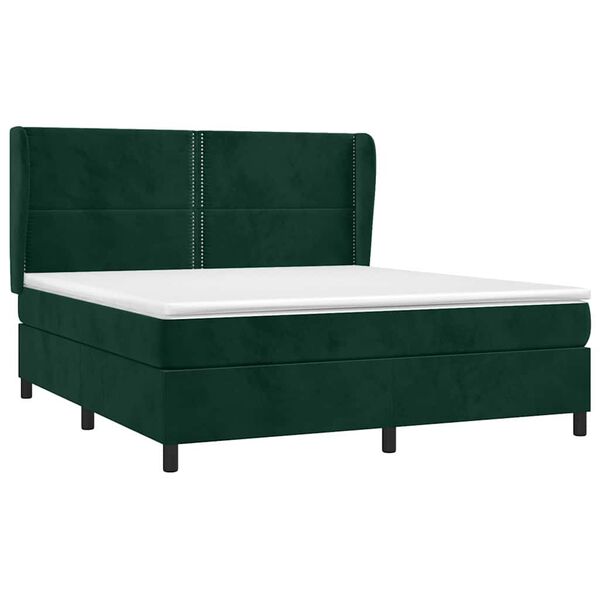 vidaXL Pat box spring cu saltea, verde &icirc;nchis, 180x200 cm, catifea
