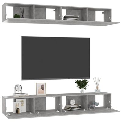 vidaXL Dulapuri TV, 4 buc, gri beton, 100x30x30 cm, lemn prelucrat