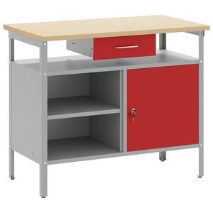 vidaXL Banc de lucru cu sertar cu raft Roșu și gri 100 x 55 x 85 cm