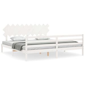 vidaXL Cadru pat cu tăblie 200x200 cm, alb, lemn masiv