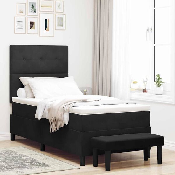 vidaXL Pat cu arcuri cu saltea cu headboard Negru 100 x 200 cm Catifea