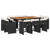 vidaXL Set mobilier de exterior cu perne, 11 piese, negru, poliratan