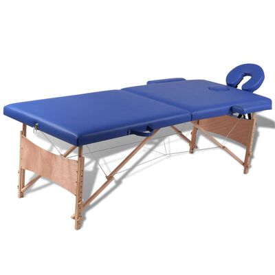 vidaXL Masă masaj pliabilă, 2 zone, albastru, cadru de lemn