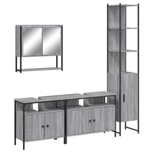 vidaXL Set mobilier de baie, 4 piese, gri sonoma, lemn prelucrat