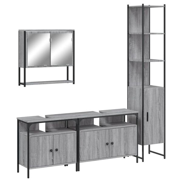 vidaXL Set mobilier de baie, 4 piese, gri sonoma, lemn prelucrat