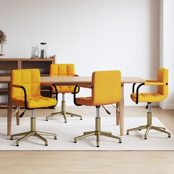 vidaXL Scaune de bucătărie pivotante 4 buc. catifea galben muștar