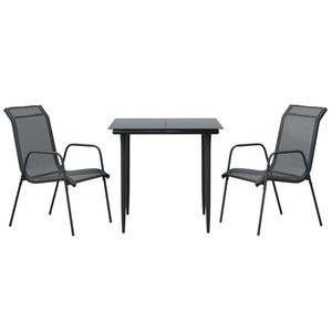 vidaXL Set mobilier de grădină, 3 piese, negru, textilenă și oțel