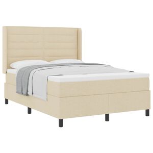 vidaXL Pat cu arcuri cu pernă cu headboard Crem 190 x 140 cm țesătură
