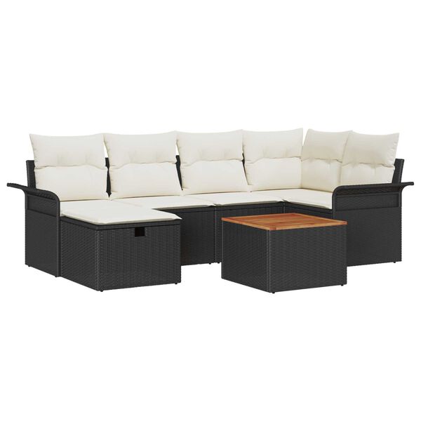 vidaXL Set de canapele pentru grădină cu pernă 7 pcs Negru Rattan poli