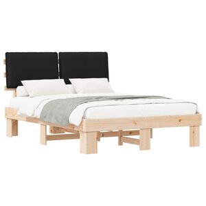 vidaXL Cadru de pat cu tăblie tapițată cu headboard Negru 135 x 190 cm