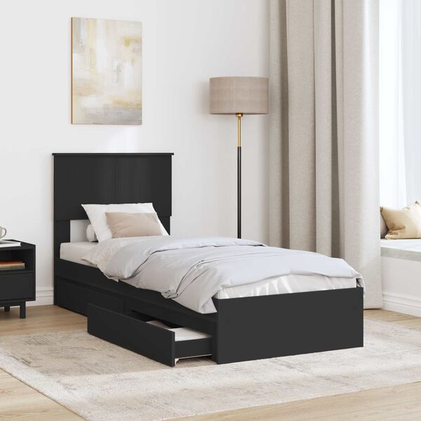 vidaXL Pat cu storage cu headboard Negru 75 x 190 cm Lemn compozit