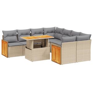 vidaXL Set canapele de grădină, 9 piese, cu perne, bej, poliratan