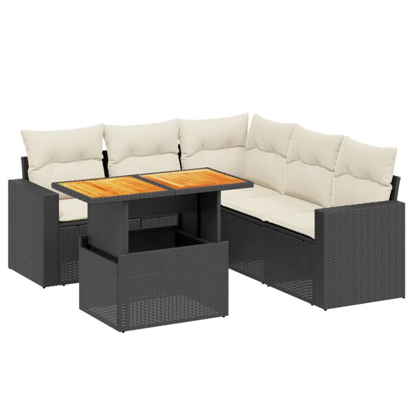 vidaXL Set mobilier de grădină cu perne, 6 piese, negru, poliratan
