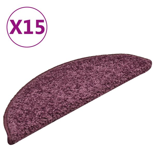 vidaXL Covorașe pentru scări, 15 buc., 56x17x3 cm, violet închis, semirotunde
