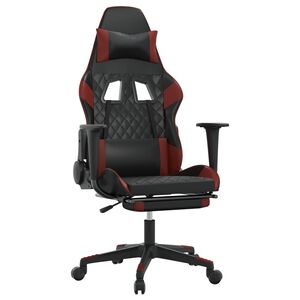 vidaXL Scaun de gaming masaj/suport picioare negru/roșu vin piele eco