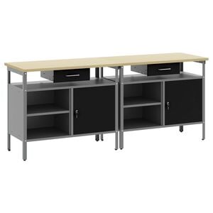 vidaXL Set banc de lucru cu sertar 2 pcs Negru și Gri 200 x 55 x 85 cm