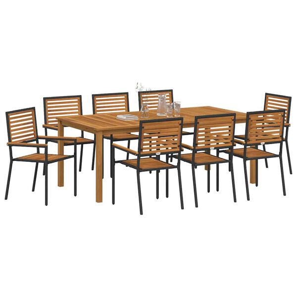 vidaXL Set de masă pentru grădină 9 pcs Negru Lemn Solid de Acacia