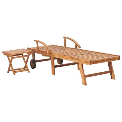 vidaXL Șezlong cu pernă și masă, lemn masiv de tec