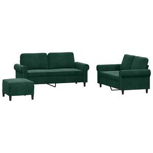 vidaXL Set de canapele cu perne, 3 piese, verde &icirc;nchis, catifea