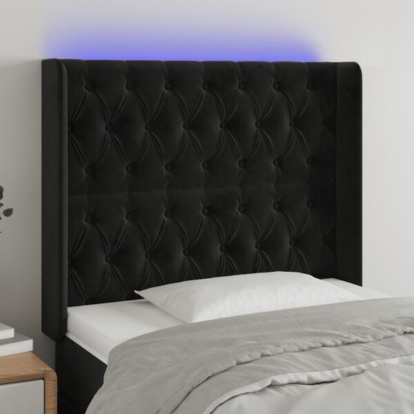 vidaXL Tăblie de pat cu LED, negru, 103x16x118/128 cm, catifea