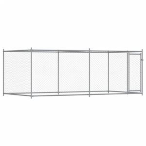 vidaXL Cușcă pentru c&acirc;ini cu ușă, gri, 4x2x1,5 m, oțel galvanizat