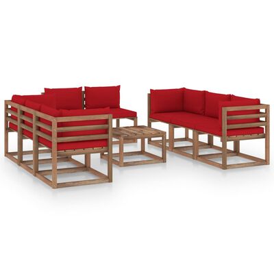 vidaXL Set mobilier de grădină cu perne roșii, 9 piese