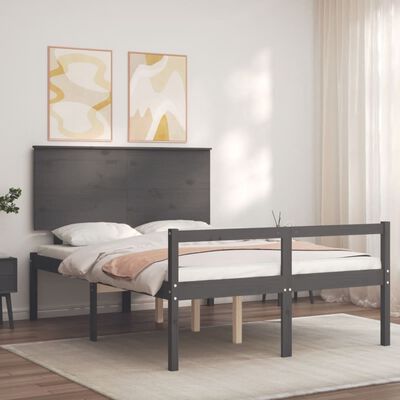 vidaXL Cadru de pat senior cu tăblie, 120x200 cm, gri, lemn masiv