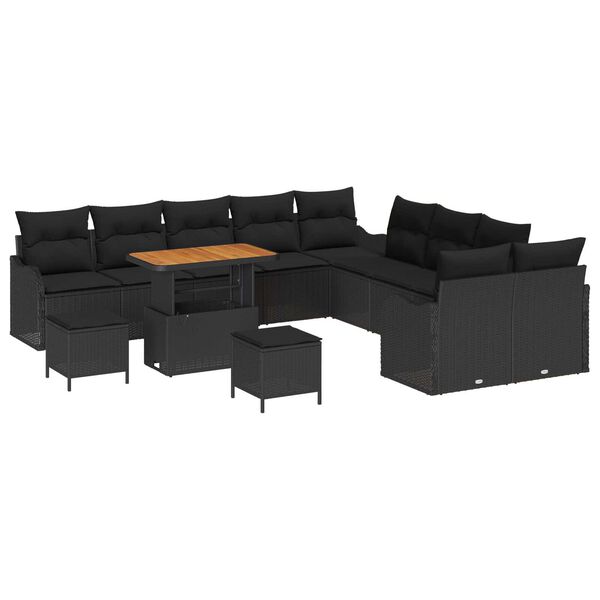 vidaXL Set de canapele pentru grădină cu pernă cu pernă 13 pcs Negru