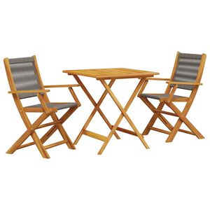 vidaXL Set mobilier bistro, 3 piese, gri, polipropilenă și lemn masiv