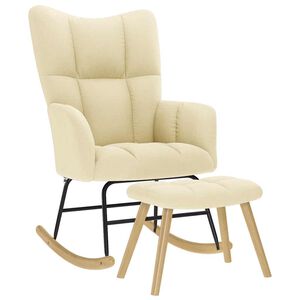 vidaXL Scaun balansoar cu taburet, crem, material textil